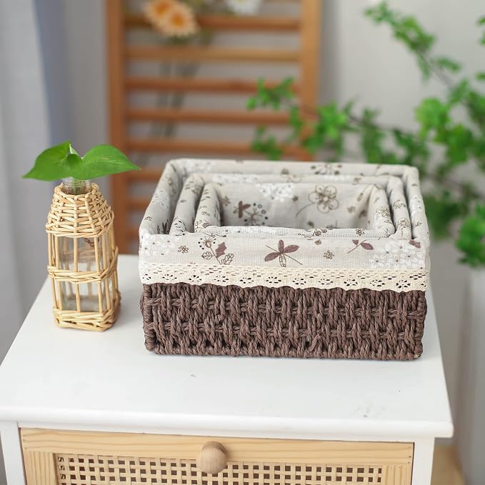Storage Baskets Set of 3, Decorative Paper Rope Woven storage Baskets - Image 5