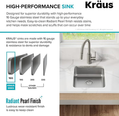 KRAUS Dex 17-inch Undermount 16 Gauge Stainless Steel Single Bowl ADA Kitchen - Image 6