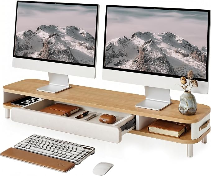 Fenge Monitor Stand with Large Drawer, 42.5 Inch Dual Monitor Riser by Fenge