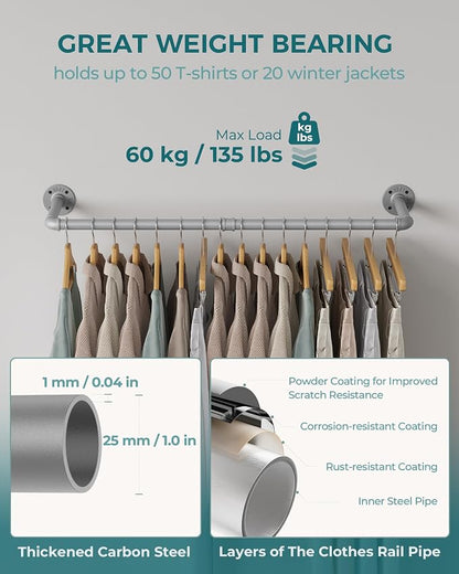 OROPY Industrial Pipe Clothes Rack Wall Mounted Set of 2, 38.4 inches Heavy - Image 3