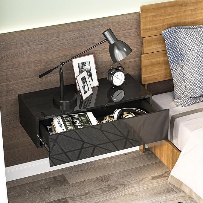 HedoAjim Black Modern Floating Wall Mounted Nightstand - Image 3