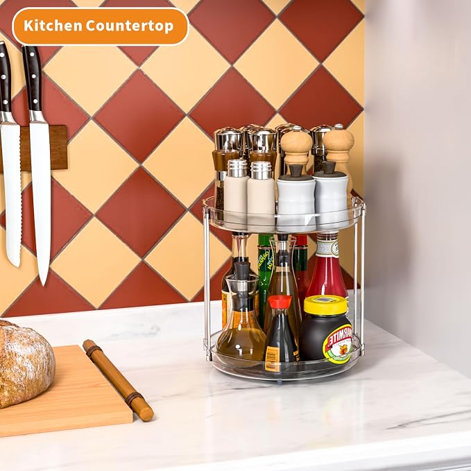 2 Tier Lazy Susan Turntable for Cabinet, Countertop, 9.5"W Spinning Seasoning - Image 4