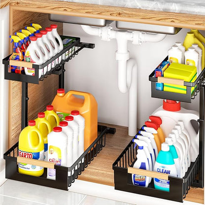 Under Sink Organizers and Storage, 2 Pack L-Shaped Pull Out Cabinet Organizer by GUUKAR