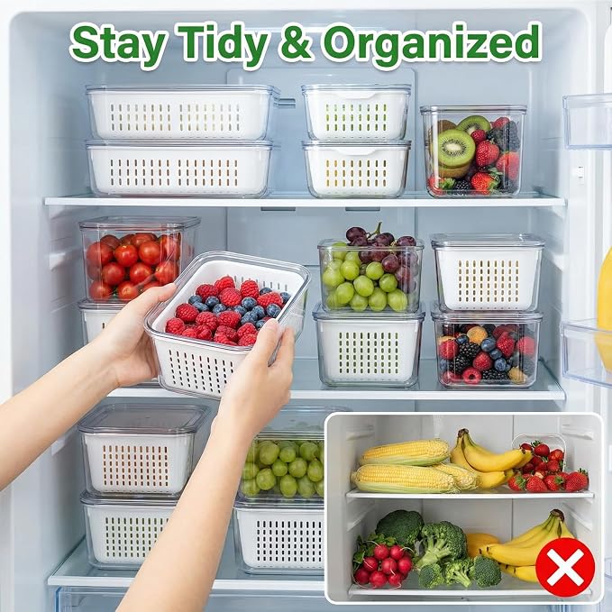 5 PCS Fruit Storage Containers for Fridge, Leakproof Produce Containers for - Image 3