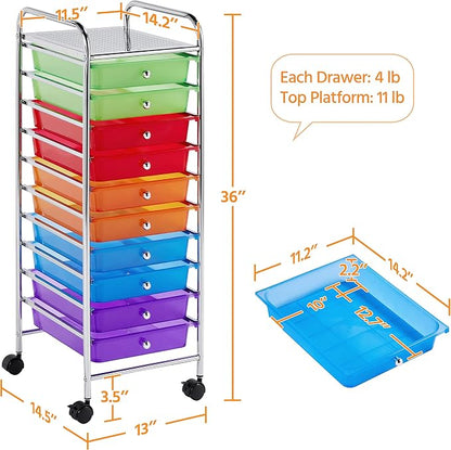 Yaheetech 10 Drawer Cart Rolling Plastic Storage Cart and Organizer - Image 3