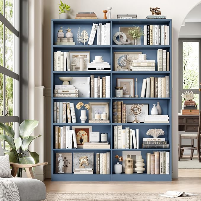 FACBOTALL Bookshelf and Bookcase, 6-Tier Double Wide Bookshelves, Freestanding - Image 2