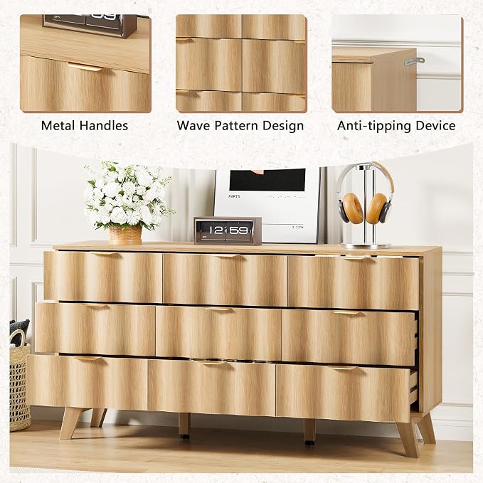 9 Drawer Dresser, Modern Fluted Storage Dresser - Image 6