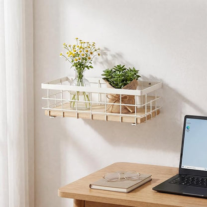 TJ.MOREE Small Metal Wire Basket, Decorative Wood Base Organizer - Image 6