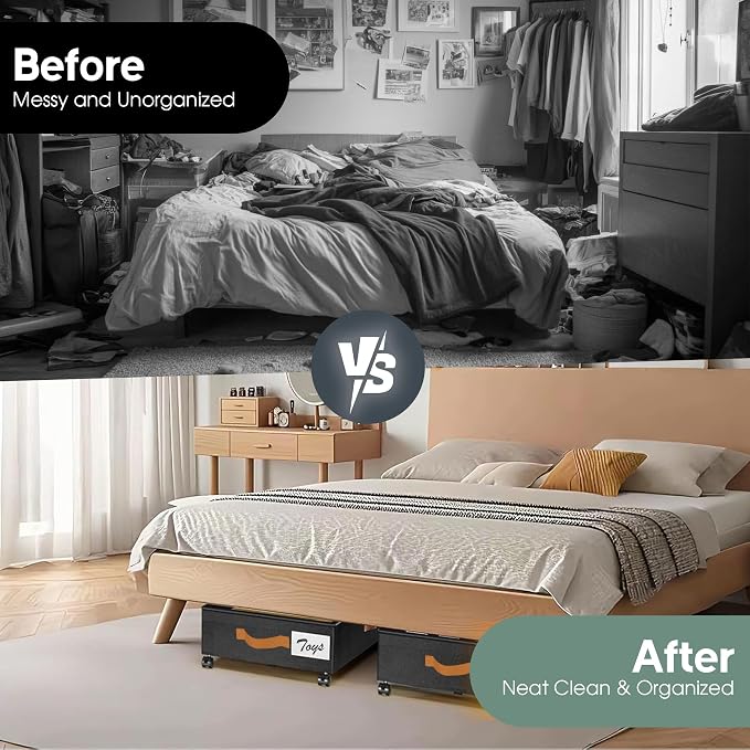 Under Bed Storage with Wheels, 2 Pack| Low Profile Storage Organizer with Clear - Image 8