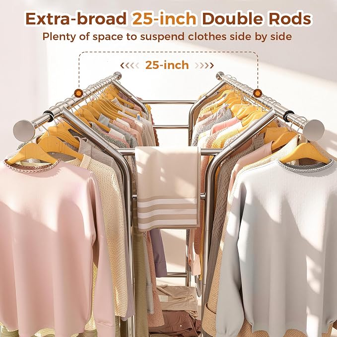 Luxspire Heavy Duty Clothes Rack Load 650 LBS, Double Rod Clothing Racks - Image 5
