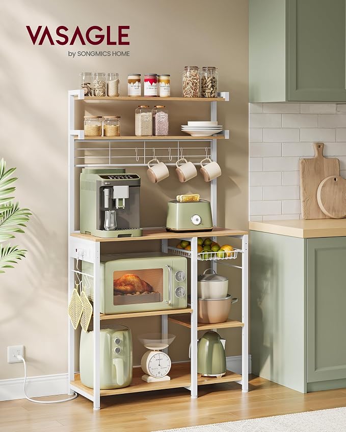 VASAGLE Bakers Rack with Power Outlet, 35.4 Inches Microwave Stand, Coffee Bar - Image 2