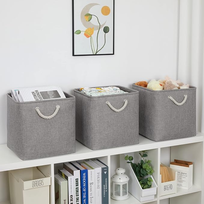 Bidtakay Grey Baskets Foldable Storage Cube Bins 13x13x13 Cube Storage - Image 7