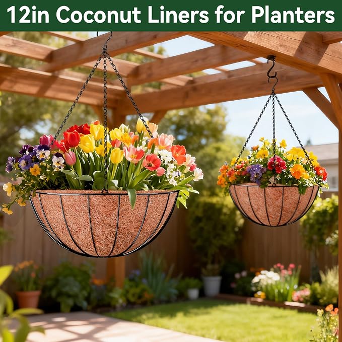 3 Pack 12 Inch Coconut Liners for Planters, Round Hanging Basket Liners 100% - Image 8