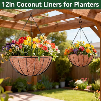 3 Pack 12 Inch Coconut Liners for Planters, Round Hanging Basket Liners 100% - Image 8