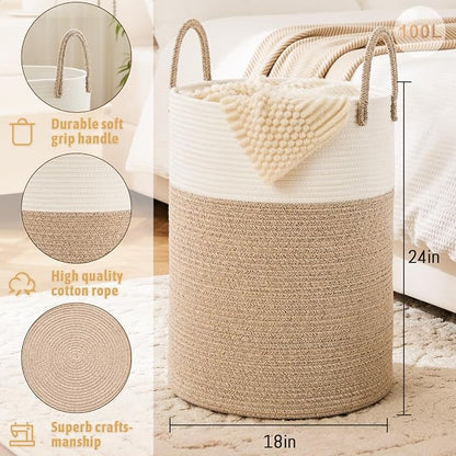 Laundry Basket, Woven Cotton Rope Laundry Hamper, 100L - Image 6