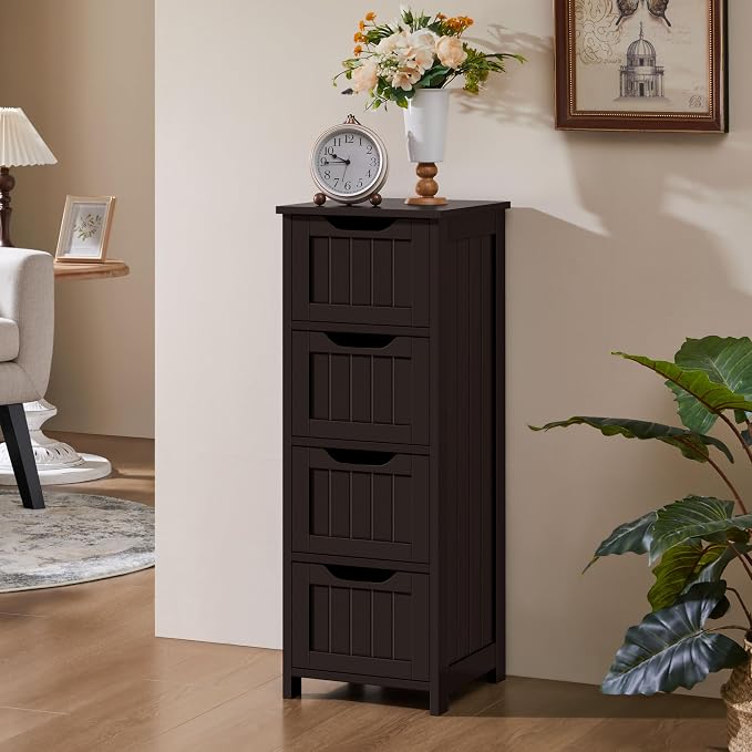 Yaheetech Bathroom Storage Cabinet, Espresso | Narrow Freestanding Organizer - Image 7