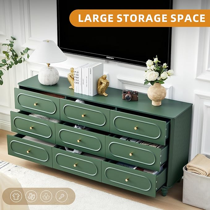 9 Drawer Fluted Dresser for Bedroom, Mid Century Modern Chest of Drawers - Image 4
