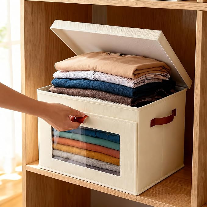 2-Pack Large Storage Bins with Lids, Stackable&Collapsible Closet Storage Bins - Image 6