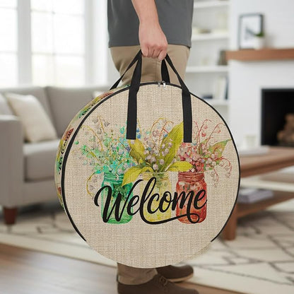 24 Inch Round Storage Bag 1 Pack, Welcome Words on Retro Linen Waterproof by Unknown