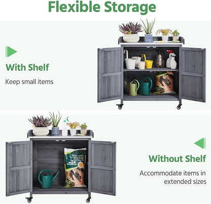 Yaheetech Outdoor Storage Cabinet Potting Bench Table Garden Storage - Image 6