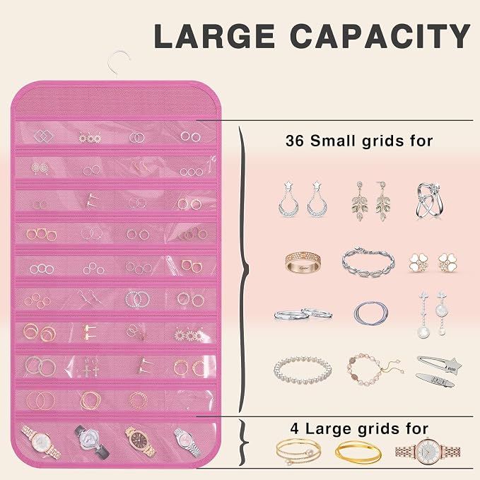 Hanging Jewelry Organizer Storage, 40 Pockets 36 Hooks Necklace Earring - Image 5