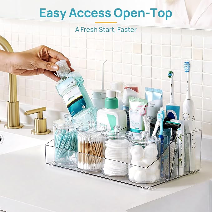 Vtopmart 5 PCS Bathroom Countertop Organizer Sets | 1 Divided Tray, 4 Qtip - Image 5