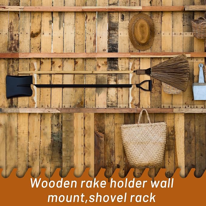Beeveer 2 Pairs Pine Wood Garden Tool Organizer Wall Mount Garage Shed Yard - Image 6