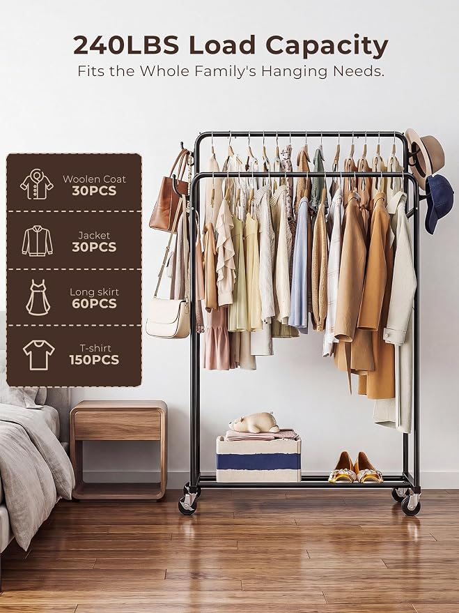 Clothes Rack, Rolling Clothing Rack - Image 5