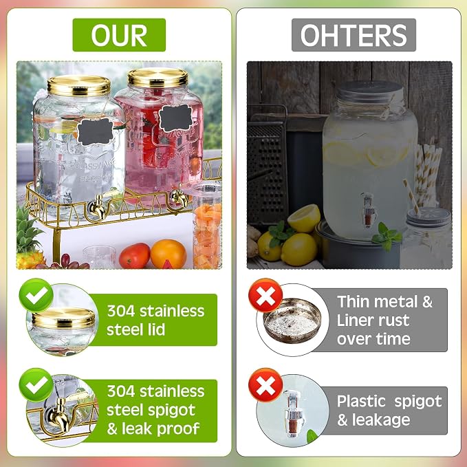 Lallisa 3 Pcs 2 Gallon Glass Drink Dispenser - Image 4