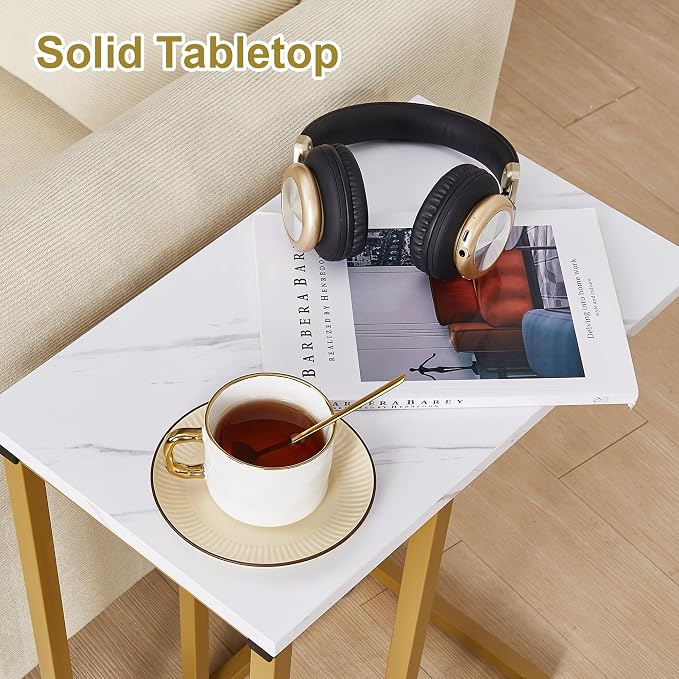 VECELO C Shaped End Side Table for Sofa Couch and Bed Snack TV Tray for Living - Image 4