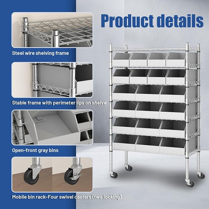 6-Tier Classics Heavy-Duty Bin Rack, Industrial Solid Steel Wire Shelving - Image 5