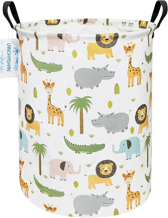 LANGYASHAN Laundry Basket Canvas Fabric Collapsible Organizer Basket by LANGYASHAN