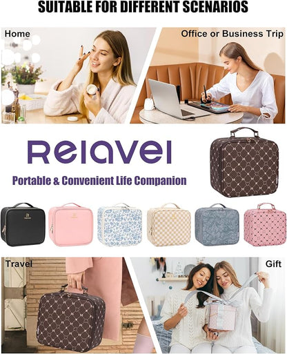 Relavel Travel Makeup Bag With LED Mirror, Small Train Case with Detachable - Image 8