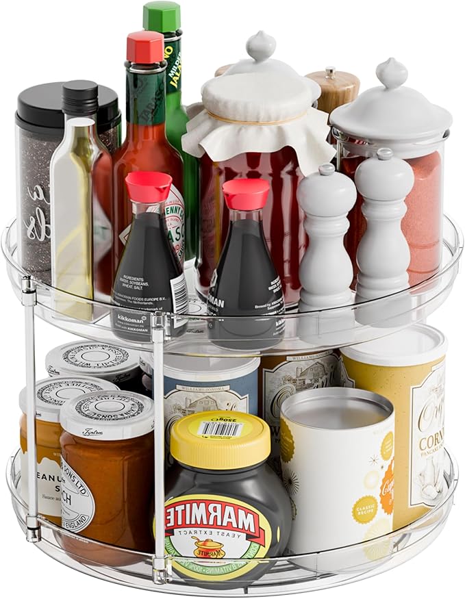 2 Tier Lazy Susan Turntable for Cabinet, Countertop, Double Rotating Kitchen by SuoxingStorage