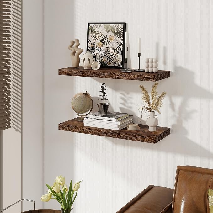 Floating Shelves for Wall, 27.5 Inch Bathroom Shelves Set of 2, Rustic Wood - Image 2
