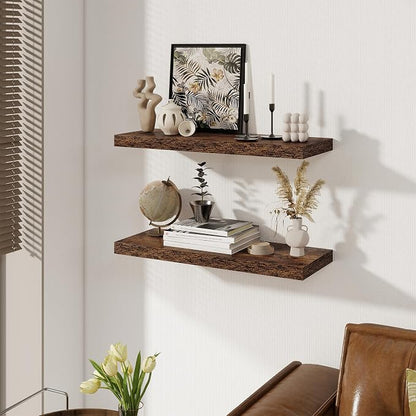 Floating Shelves for Wall, 27.5 Inch Bathroom Shelves Set of 2, Rustic Wood - Image 2