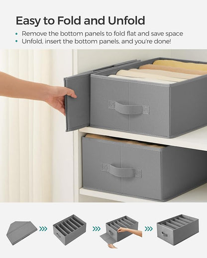 SONGMICS Set of 4 Large Size Wardrobe Clothes Organizers, 6-Compartment - Image 6