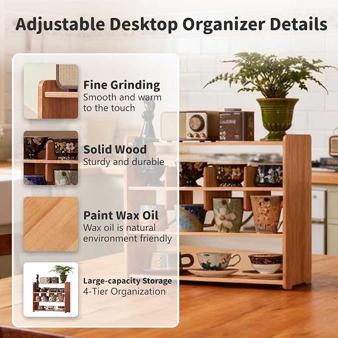 Coffee Cup Holder for Countertop Walnut Wood Coffee Mugs Holder for Kitchen Mug - Image 3