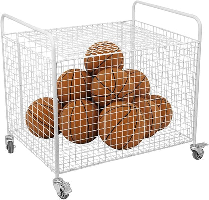Metal Basketball Rolling Cart Sports Equipment Storage Wheel Basket White - Image 5