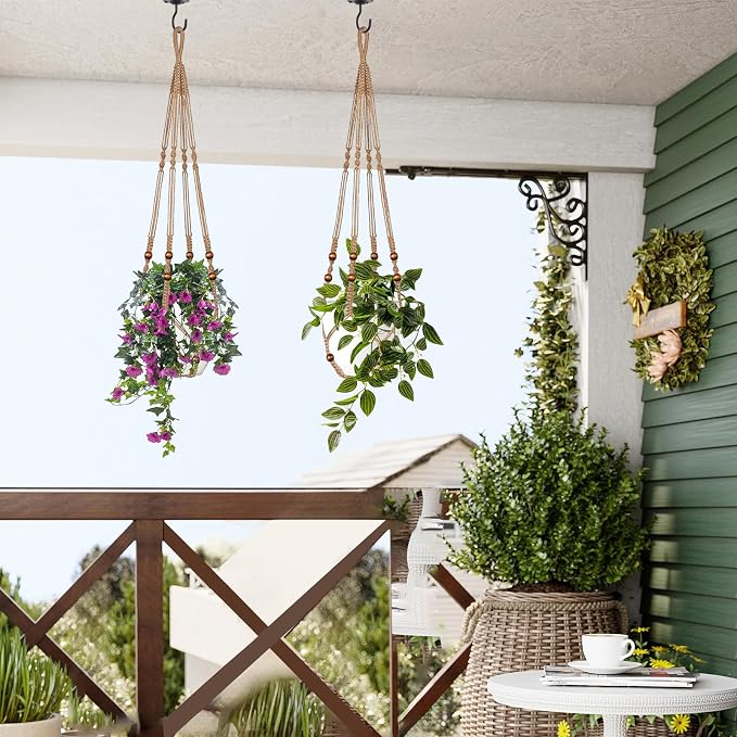 LEWESU Jute Macrame Plant Hanger Indoor Set of 4 Hanging Planter Basket Flower - Image 6