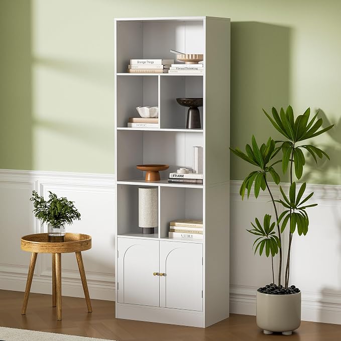 71" Tall Bookshelf with 6 Cubes and 2 Doors, 4-Tier Bookshelf, Open Shelf - Image 6