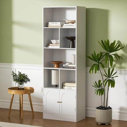 71" Tall Bookshelf with 6 Cubes and 2 Doors, 4-Tier Bookshelf, Open Shelf - Image 6
