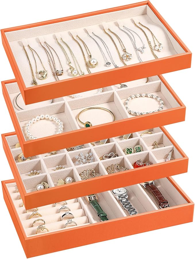 LANDICI Stackable Jewelry Organizer Trays 4 Set, PU Leather Jewelry Organizer by LANDICI