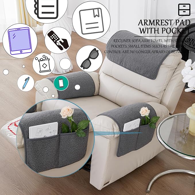 Armrest Cover, Recliner Chair Protector, Furniture Protector Slip, Side Storage - Image 3