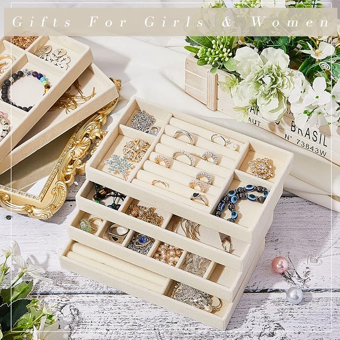 Junkin 18 Pcs Velvet Jewelry Tray, Stackable Jewelry Organizer Trays - Image 7