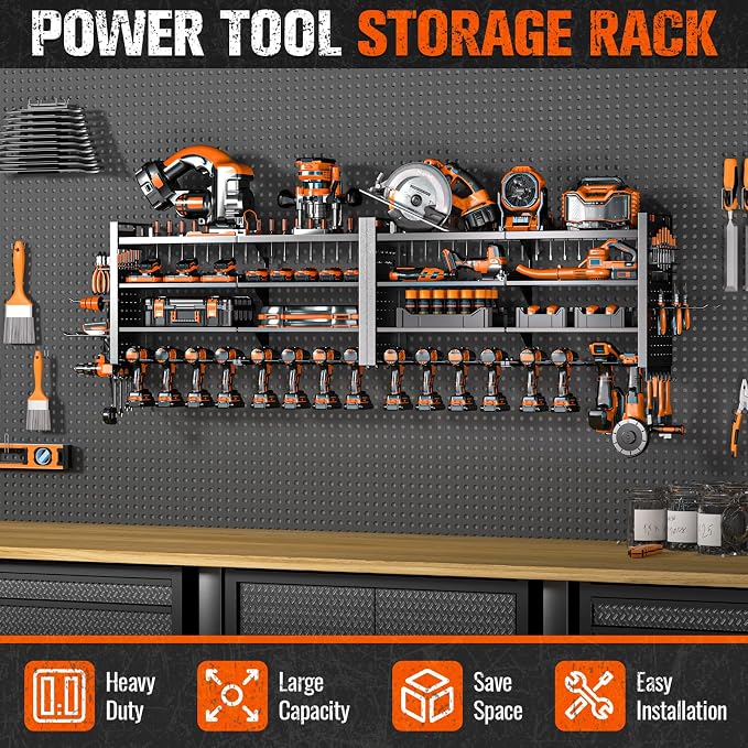 66" W Super Large Power Tool Organizer Wall Mount, Heavy Duty Cordless Tool - Image 4