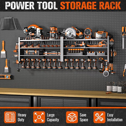66" W Super Large Power Tool Organizer Wall Mount, Heavy Duty Cordless Tool - Image 4
