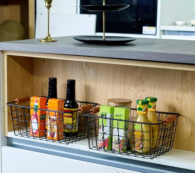 JUNCHU CHERRY Wire Kitchen Storage Basket 2 Packs, Perfect Pantry Organization - Image 5