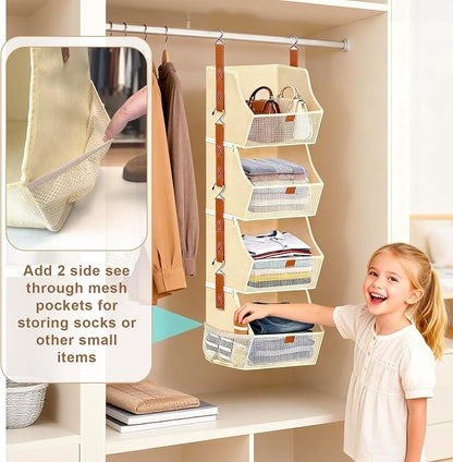 Fabric 4 Tier Hanging Closet Organizers Heavy Duty Shelf Hanging Storage Towel - Image 5