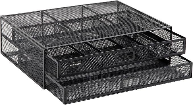 Mind Reader Monitor Stand, Ventilated Laptop Riser, Storage Drawer, Metal Mesh - Image 7